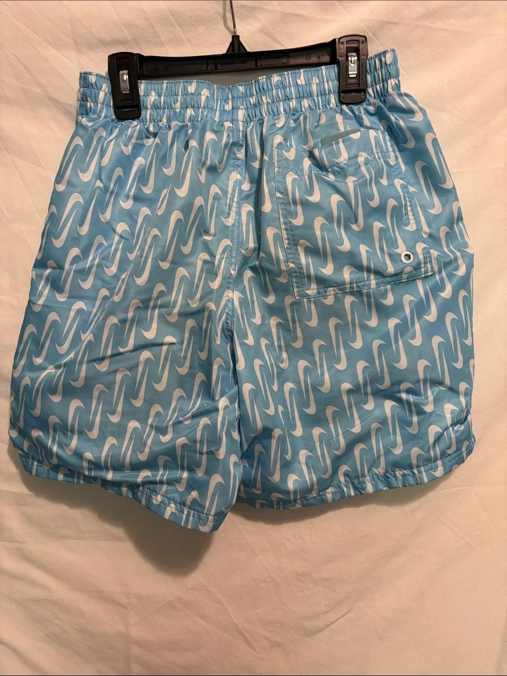 Nike Light Blue & White Check Print Swim/Athletic Shorts